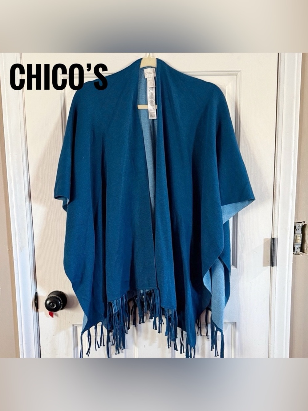 Chico's Teal Knit Shawl with Fringe